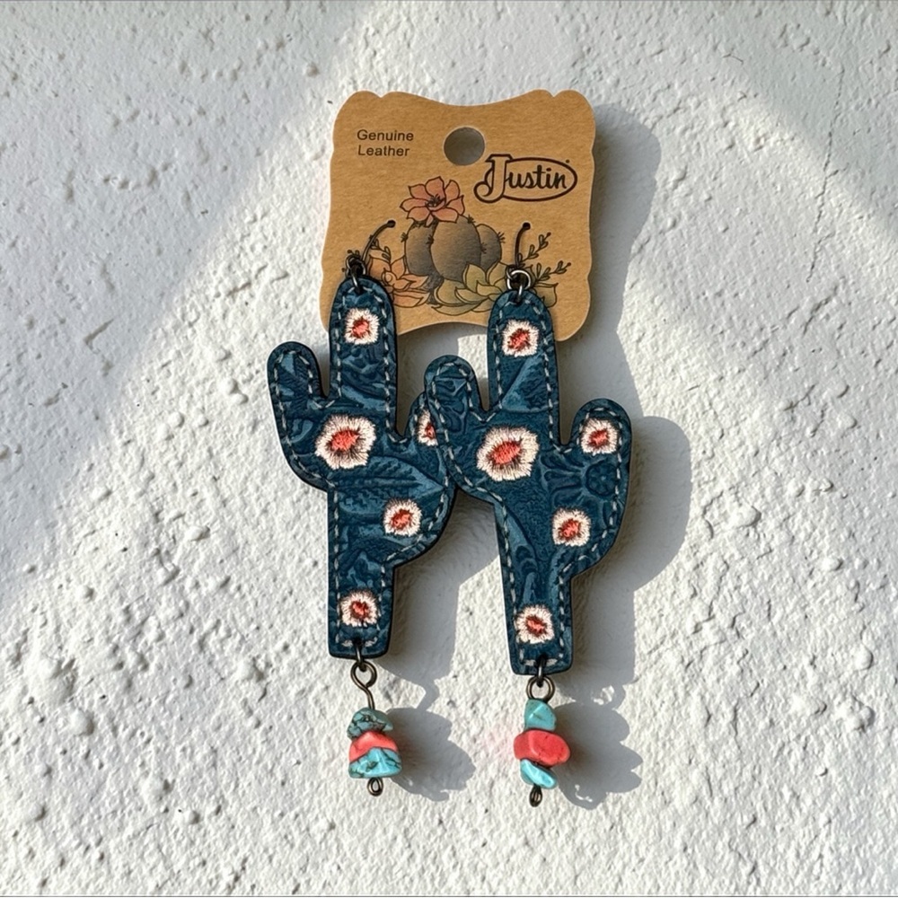 Justin Boots Floral Cactus Leather Earrings